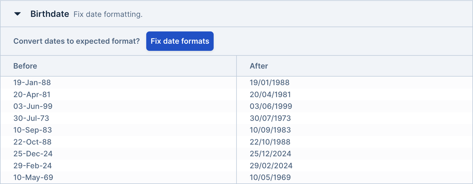 Suggesting date fixes during the bulk edit step